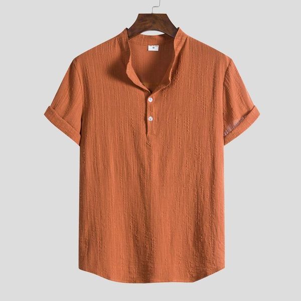 

men's casual shirts ropa de hombre 2021 cotton linen short-sleeved shirt fashion solid color for men, White;black