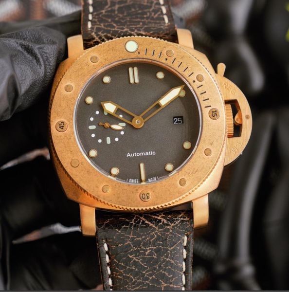 

men's 47mm watches leather strap watches mechanical movement for man automatic movement 316l steel watch case wristwatches, Slivery;brown