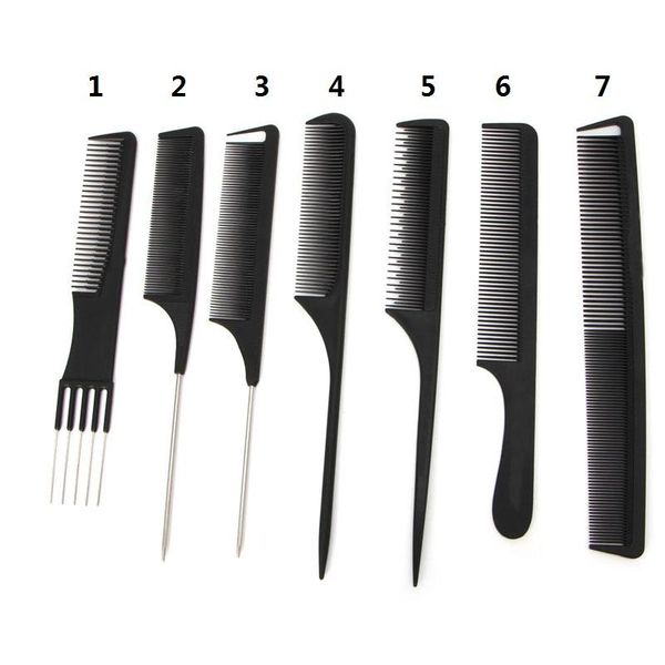 

hair brushes 7 types black fine-tooth comb metal pin hairdressing style rat tail brush professional salon barber tool, Silver