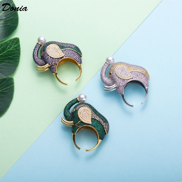 

donia jewelry ring white green purple elephant full zircon ring european and american creative ring gift for men and women, Silver