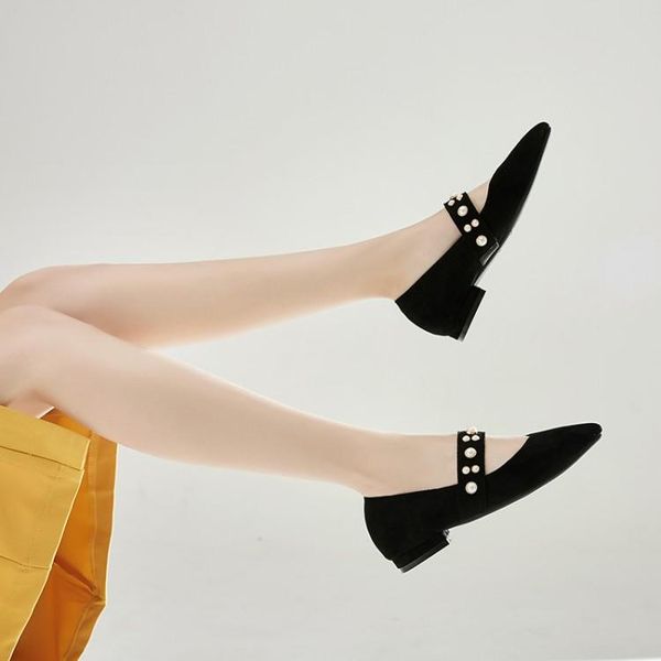 

dress shoes big size 9  11 12 ladies high heels women woman pumps pointed suede pearl buckled shallow single shoe, Black