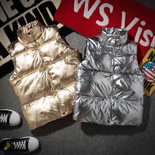 

bright waistcoat women's autumn and winter thickened bread couple's down cotton vest men's coat, Black;white