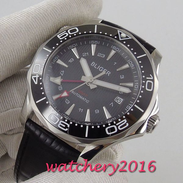 

41mm flash black marker plate ceramic seal sapphire glass date gmt mark luxury automatic movement gentlemen watch, Slivery;brown