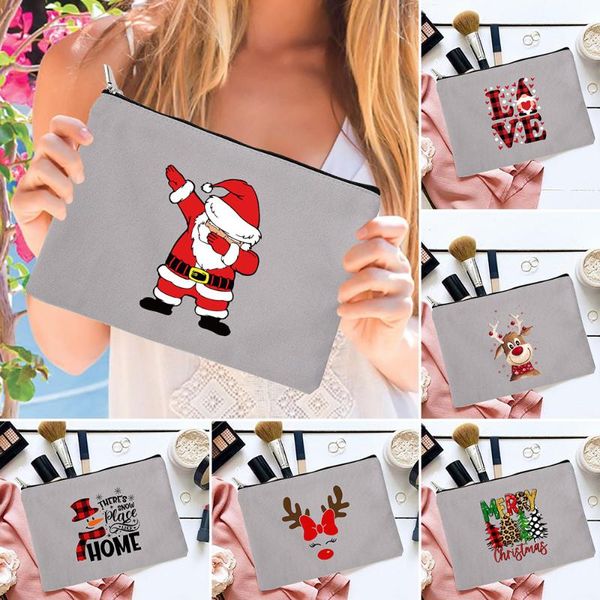

storage bags santa deer print cosmetic zipper christmas gift female casual makeup pouch travel toiletries organizer mujer bolsas