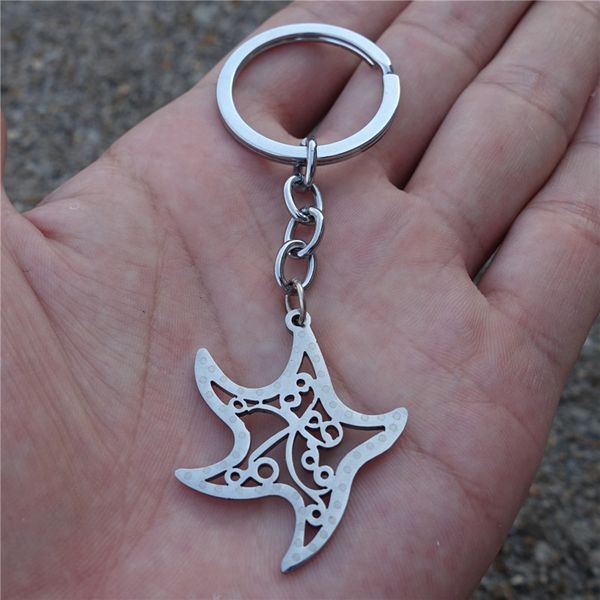 

starfish stainless steel keychain sea star keyring men women jewelry 12 pcs/lot whole, Silver