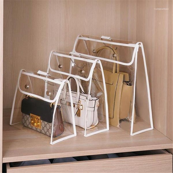 

bags organizer hanger wardrobe closet storage transparent pvc dust proof11