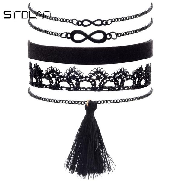 

charm bracelets sindlan bracelet 5pcs / set jewelry number 8 cotton tassel pendant black velvet lace vintage bangles for women, Golden;silver
