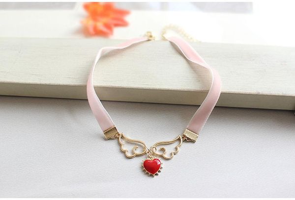 

chokers cosplay pendant necklace enamel wing star heart card captor sakura velvet choker, Golden;silver