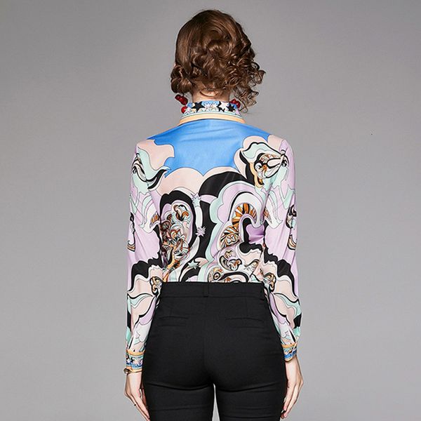 

female winter blue sleeve vintage turn collar runway shirt elegant cb6u, White