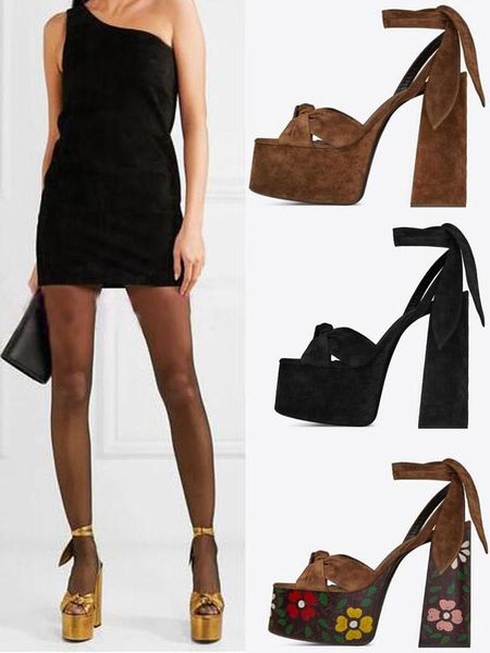 

european and american rome super high heel catwalk shoes women's chunky sole thick heel open-toe shoes bow, Black