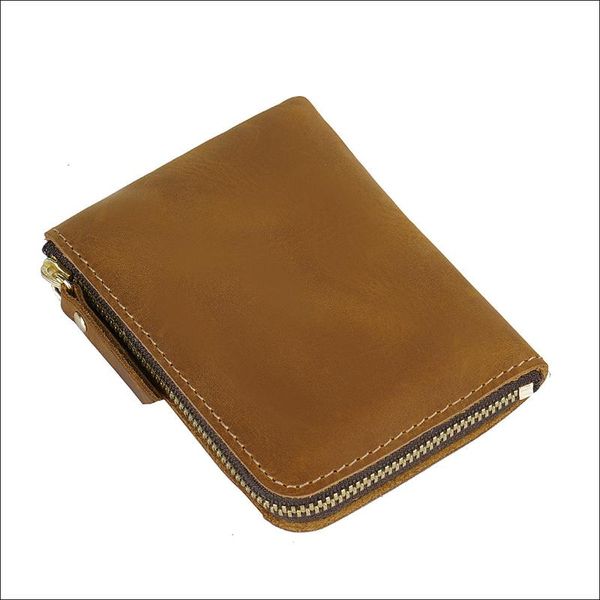

wallets genuine leather men short zipper wallet handmade, Red;black