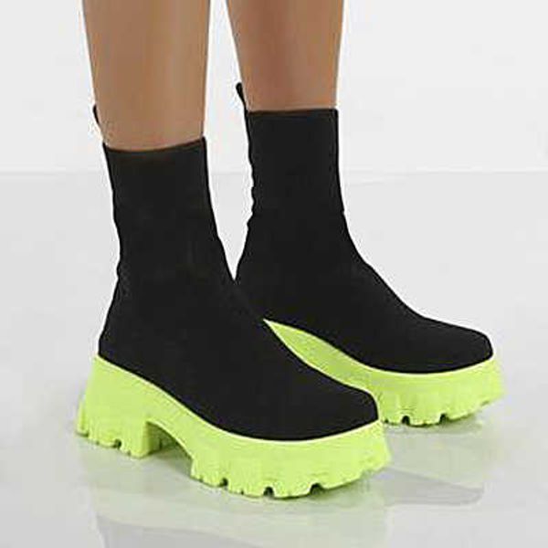 Mulheres Botas Curtas Salto Quadrado Novo Designer de Moda Sólida Botas de Torrado Botas Upper Sock Winter Shoes para senhoras