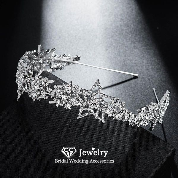 

hair clips & barrettes wedding crown women accessories engagement ornaments star shape hairwear diadems shining jewelry gift, Golden;silver