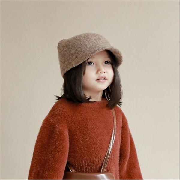 

winter fashion girls warm knitted peaked cap kids windproof solid color cute hats equestrian 2-6y 210708, Yellow