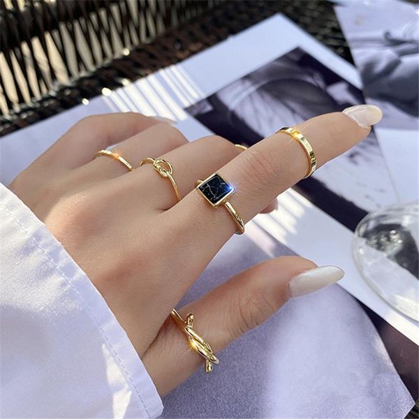

cluster rings xialuoke hip hop rock metal knot square stone ring set for women minimalism heart index finger joint jewelry gift r002, Golden;silver