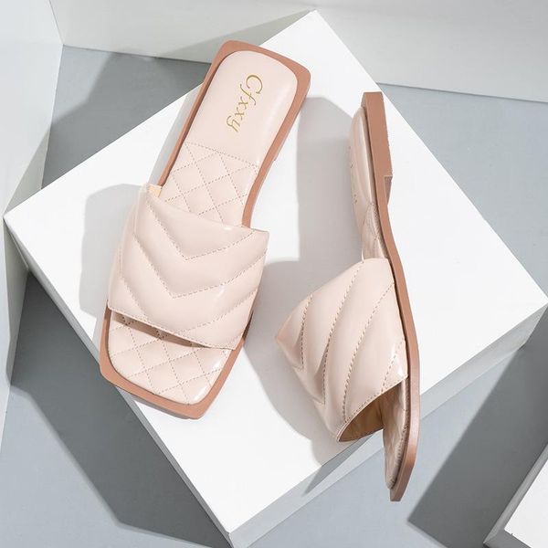 

2021 fashion retro woman slippers soft pu leather sandals flat flip flops classic four seasons indoor outdoor shoes, Black