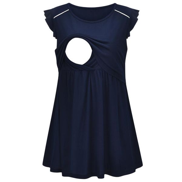 

2021 new multifunctional solid color sleeveless mother nursing pregnancy t-shirt ruffle maternity gown q0204, White
