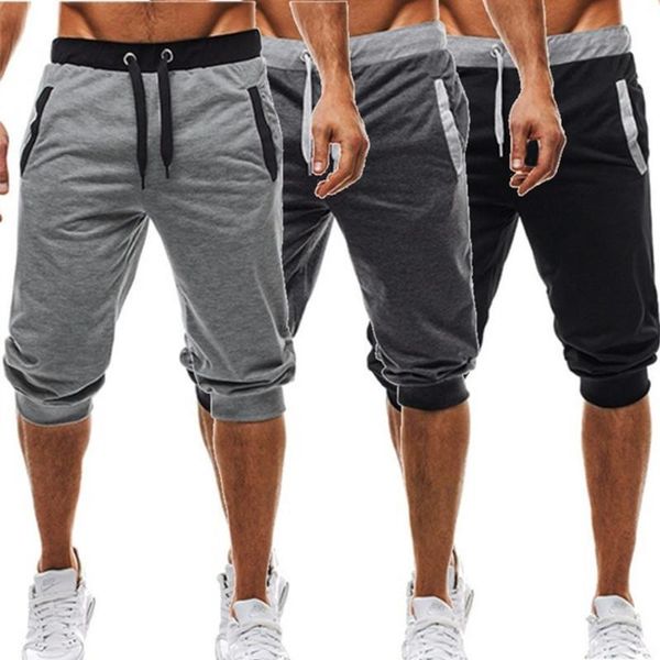 

new shorts men summer leisure knee length shorts color patchwork joggers short sweatpants trousers men bermuda, White;black