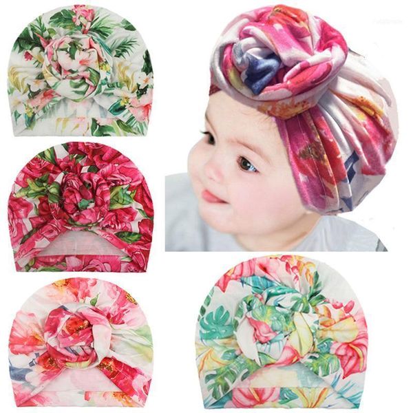 

baby headband printed knotted hat born floral print cap beanie bow hair accessories elastic headwrap caps & hats1, Yellow