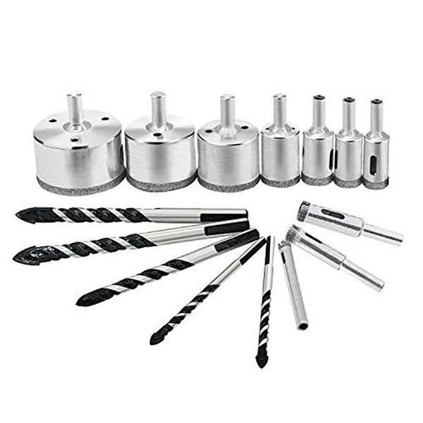 

professional drill bits set, 10 diamond hole saw set and 5 piece twist drill, hss tungsten steel head for ceramic marble granite glass