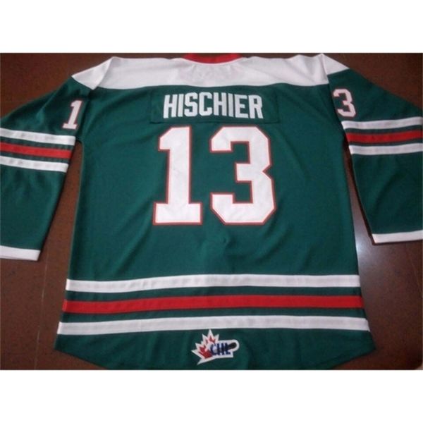 

rare white green 668 custom halifax mooseheads #13 nico hischier hockey jersey 100% embroidery jersey or custom any name or number jersey, Black