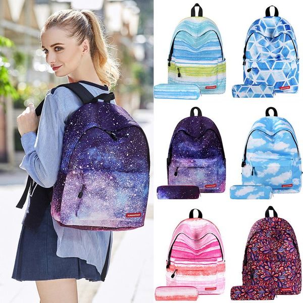 

backpack 2 pcs/set women stars universe space printing female canvas backpacks teenage girls school men bag