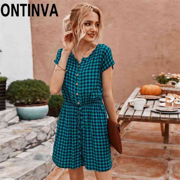 

summer retro plaid jumpsuit office ladies elegant green yellow checked rompers short sleeve with button work wear playsuits 210527, Black;white