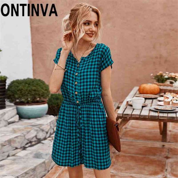 Sommer Retro Plaid Jumpsuit Büro Damen Elegant Grün Gelb Kariert Strampler Kurzarm mit Knopf Arbeitskleidung Playsuits 210527