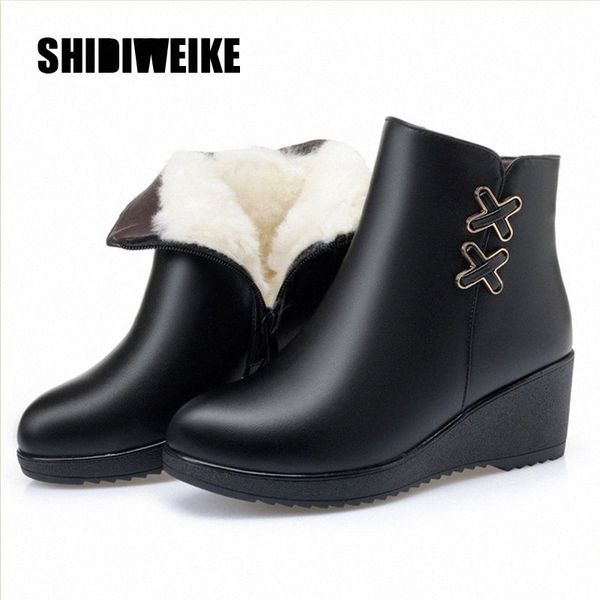 

2020 new fashion ankle boots for women warm natural wool boots comfortable wedges shoes woman j978 o1i3#, Black