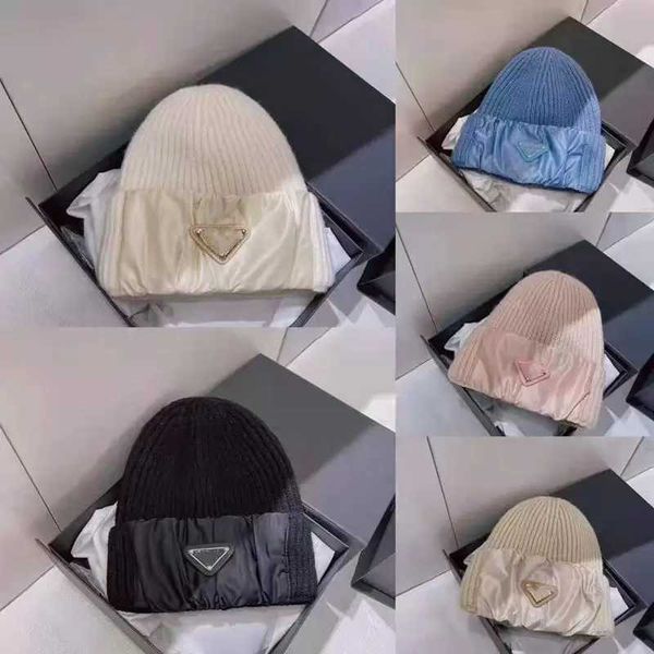 

classic designer winter beanie fashion color triangle simplicity knitted hat men and women couple casual outdoor cold hat, Blue;gray
