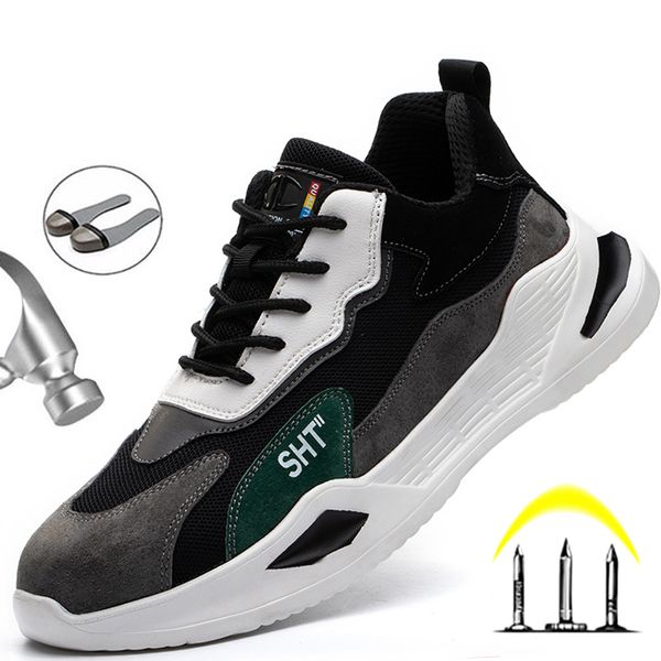 

boots steel toe sneakers male puncture-proof safety men indestructible work shoes ing, Black