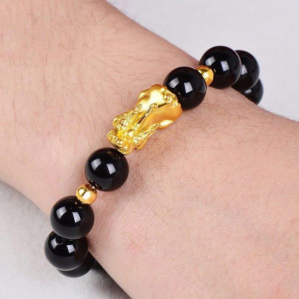 

charm bracelets fashion natural scrub alloy beaded pixiu lucky stone bangles bracelet women man jewelry gift boho, Golden;silver