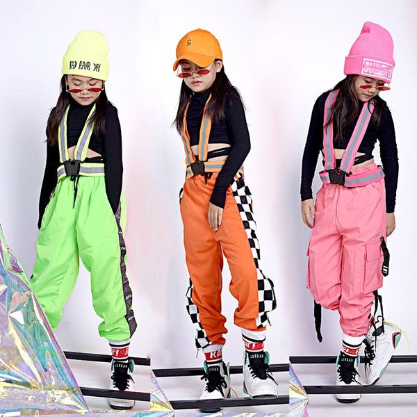 Stage Wear Bambini Costumi di danza jazz Top neri Pantaloni larghi Abbigliamento hip-hop Modern Ballroom Kids Street Outfits DQS295