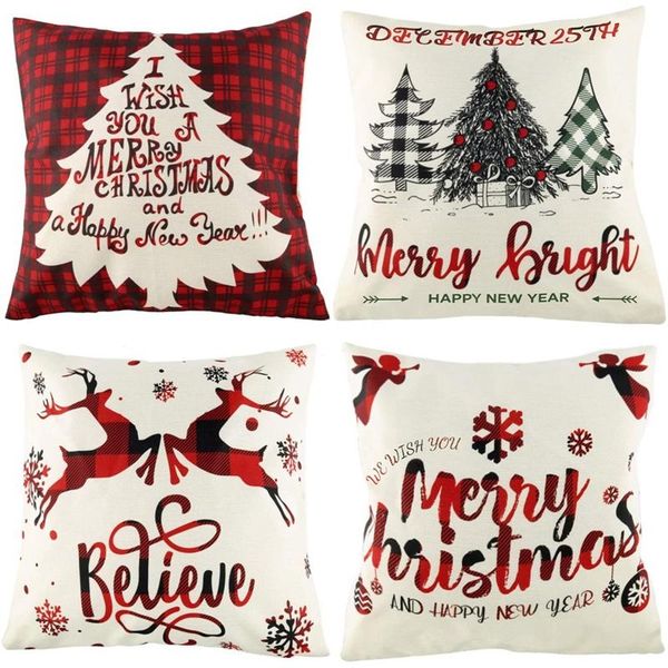 

pillow case christmas throw cushion cover linen rustic theme plaid covers for home&office decor