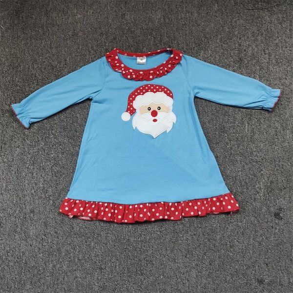 

girl's dresses autumn girls clothes blue long sleeve red lace collar christmas old man head embroidery pattern girl, Red;yellow