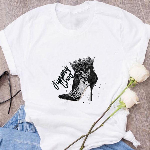 

vogue watercolor illustration high heels flowers print new t-shirt women funny t shirts soft casual female white summer
