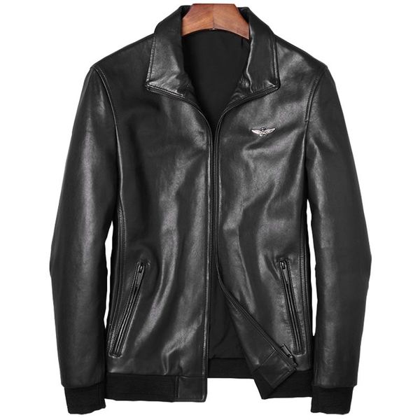 

genuine goat dk leather clothing casual business formal natural leather jacket outwear, Black