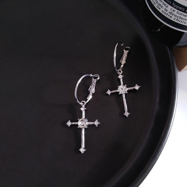 

dangle & chandelier 2021 korean fashion trend simple gothic cross charm women hoop earrings classic basic item earring for girls gift jewelr, Silver
