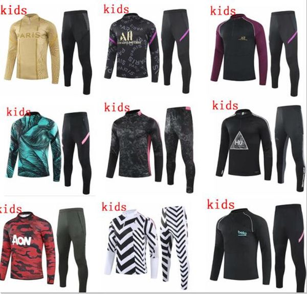 

kids real madrid kids ajax soccer training suit city 20 21 paris inter enfant maillot de foot football jacket jogging child tracksuit, Black