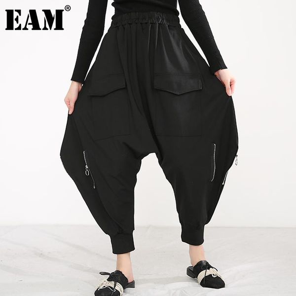 

women's pants & capris [eam] high elastic waist black leisure long harem trousers loose fit women fashion tide spring autumn 2021 1dc77, Black;white