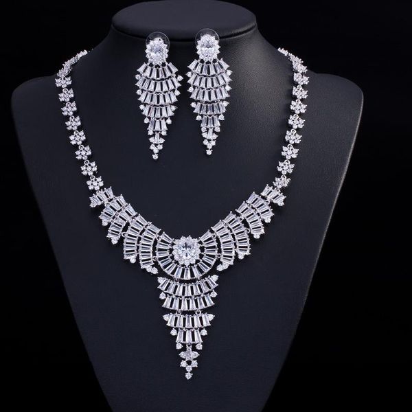 

earrings & necklace 2021 wedding cz jewelry set for women gorgeous, Silver