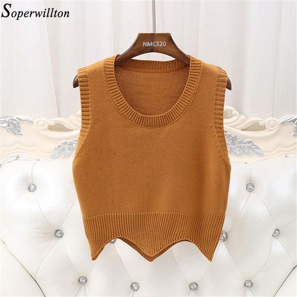 

women's sweaters women sweater knitted sleeveless fashion 2021 spring autumn o-neck cotton short vest female casual tank pullover loos, White;black