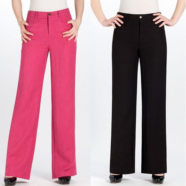 

women's pants & capris 2021 spring summer high waist wide leg trousers cotton and linen straight slim thin casual women, Black;white