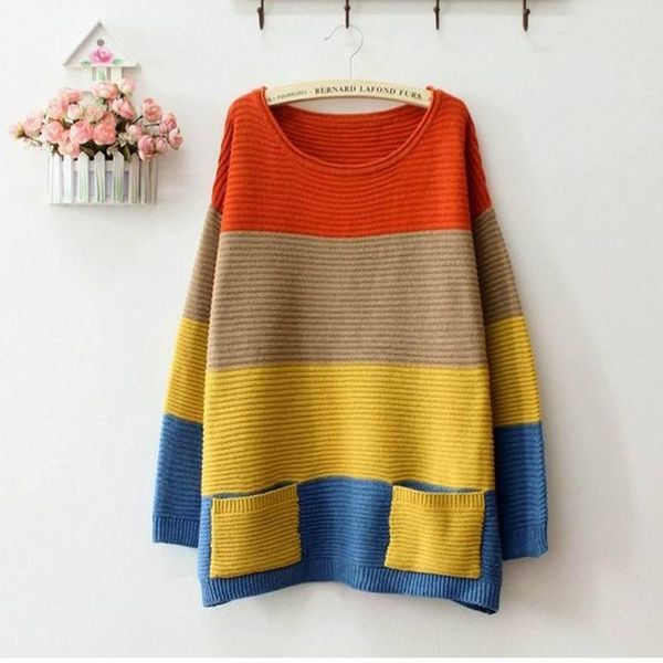 

women's sweaters fashion spring and autumn color block flat knitted sweater o-neck pullovers with pockets, White;black