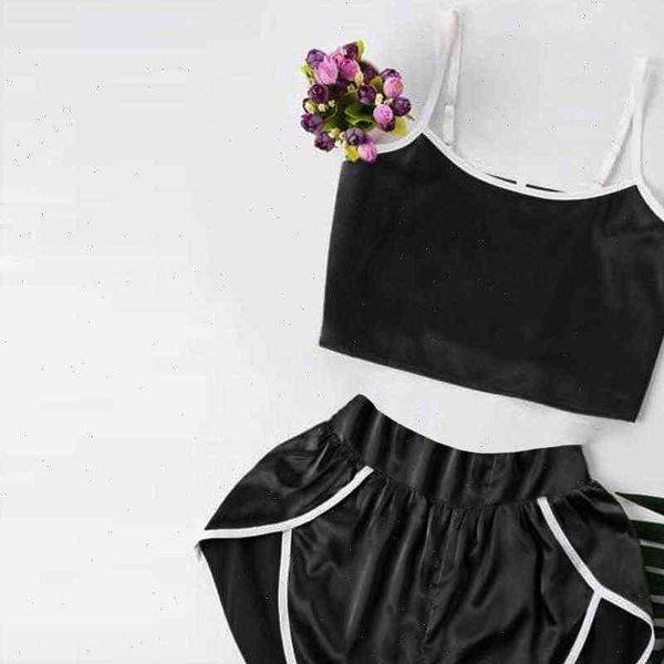 

pajamas fashion cute lingerie women sleepwear girl black loose shorts set nightgowns j20, Black;red