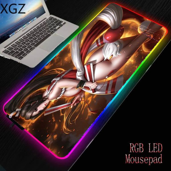 

mouse pads & wrist rests xgz girl rgb anime mousepad soft surface waterproof colorful led lighting gaming pad mat for pc computer lapto