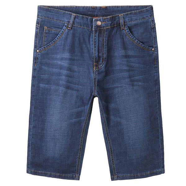 

men's jeans summer dunne 2021 cropped denim blue smart casual men high stretch mid taille loss korean shorts big size 40 42
