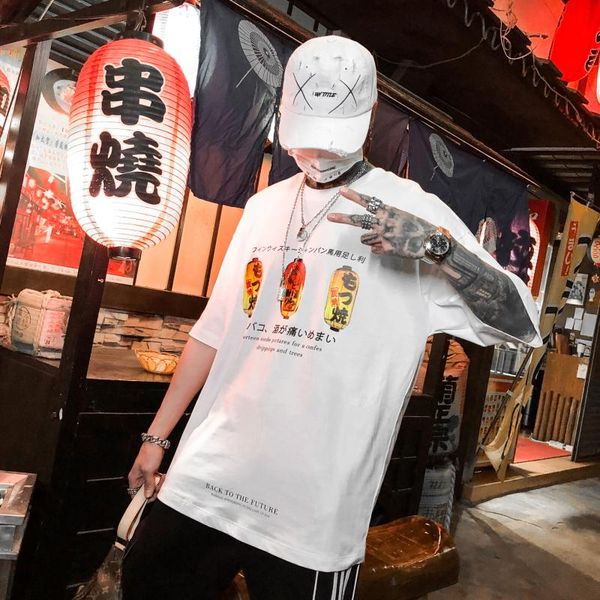 

men's t-shirts short-sleeved loose tide brand white half-sleeve male port wind t-shirt short sleeve, White;black