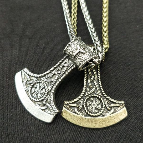 

pendant necklaces fashion for women men slavic perun axe kolovrat runic rune algiz talisman pagan scandinavian viking necklace amulet, Silver