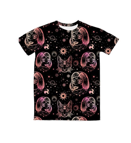 

men's t-shirts real american us size gypsy and cat mates custom made sublimation print clothing t-shirt, White;black